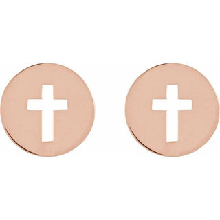 14K Rose Pierced Cross Earring