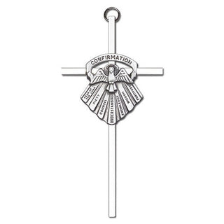 6 inch Antique Silver Confirmation on a Polished Silver Finish Cross