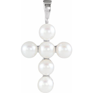Platinum Cultured White Freshwater Pearl Cross Pendant