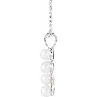 Platinum Cultured White Freshwater Pearl Cross 16-18" Necklace