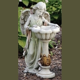 23"Girl Angel With Solar Birdbath