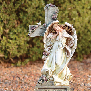14.75-Inch Angel With Cross Memorial Garden Statue