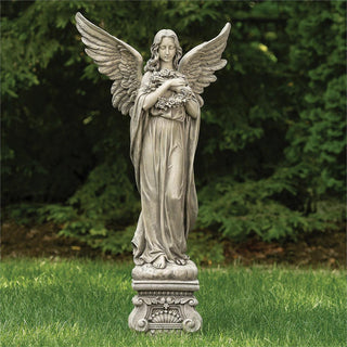 48-Inch Angel Holding Wreath Garden Statue