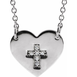 Platinum .02 CTW Natural Diamond Heart & Cross 16-18" Necklace 