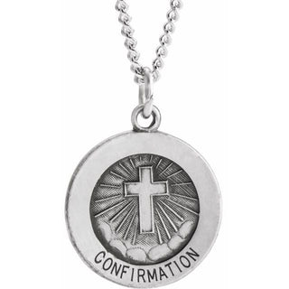 Sterling Silver 15 mm Confirmation Medal with Cross 18" Necklace