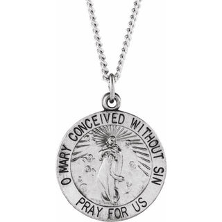 Sterling Silver 18 mm Round Immaculate Conception Medal 18" Necklace