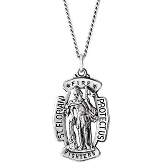 Sterling Silver 30x20 mm Saint Florian Medal 24" Necklace  