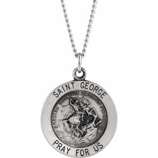 Sterling Silver 18 mm Round Saint George Medal 18" Necklace