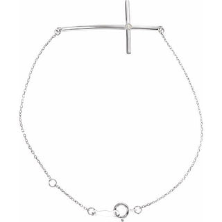 14K White .025 CT Natural Diamond Sideways Cross 7-8" Bracelet