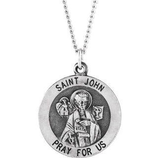 Sterling Silver 18 mm Round Saint John the Evangelist 18" Necklace  