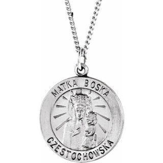 Sterling Silver 18.25 Round Matka Boska Medal 18" Necklace  