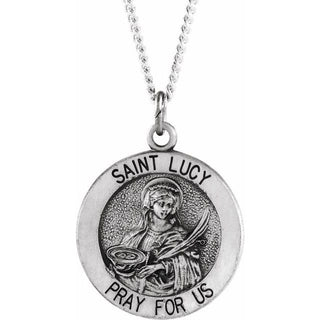 Sterling Silver 18 mm Round Saint Lucy Medal 18" Necklace 