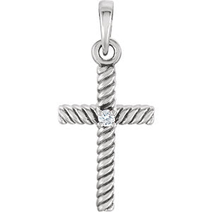 14K White .015 CTW Diamond 18.9x8.65 MM Rope Design Cross Pendant