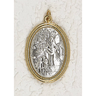 Bulk Guardian Angel Gold and Silver Toned 1-1/2 inch Oval Medal with Pray for Us on back