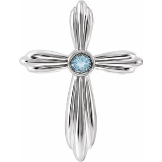 14K White Natural Aquamarine Cross Pendant     