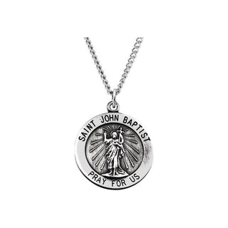 Sterling Silver 18 mm Round Saint John the Baptist 18" Necklace 