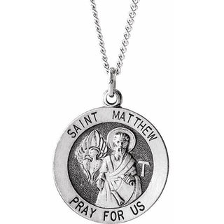 Sterling Silver 18 mm Round Saint Matthew Medal 18" Necklace 