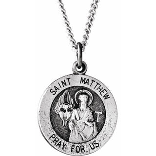 Sterling Silver 15 mm Round Saint Matthew Medal 18" Necklace