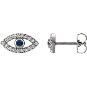 Sterling Silver Blue Sapphire & 1/6 CTW Diamond Earrings
