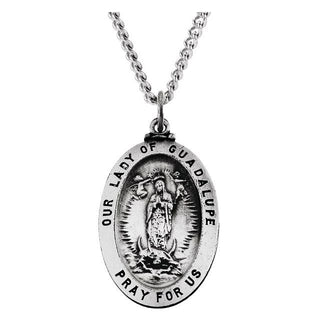 Sterling Silver Oval Lady Of Guadalupe Pendant Pendant with Chain