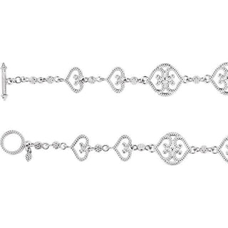 14K White Granulated Heart 7 1/2" Bracelet
