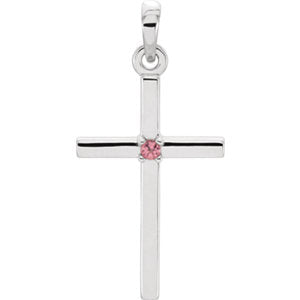 14K White 22.65x11.4 MM Pink Tourmaline Cross Pendant