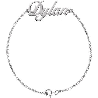 14K White Script Nameplate 7" Bracelet  