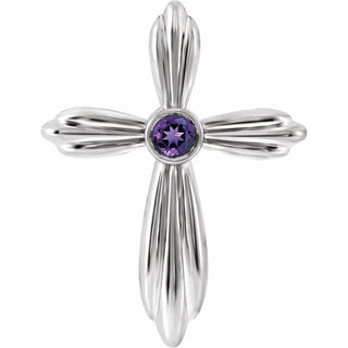14K White Natural Amethyst Cross Pendant     