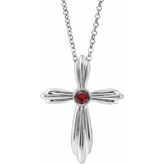 14K White Natural Mozambique Garnet Cross 16-18" Necklace