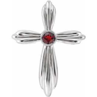 14K White Natural Mozambique Garnet Cross Pendant   