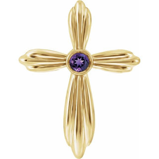 14K Yellow Natural Amethyst Cross Pendant     