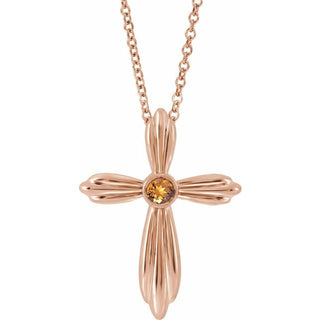 14K Rose Natural Citrine Cross 16-18" Necklace