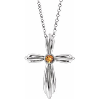 Sterling Silver Natural Citrine Cross 16-18" Necklace