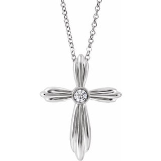 14K White .06 CTW Natural Diamond Cross 16-18" Necklace         