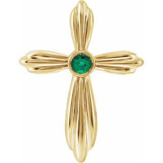 14K Yellow Natural Emerald Cross Pendant          