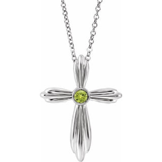 14K White Natural Peridot Cross 16-18" Necklace