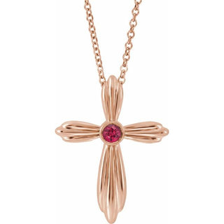 14K Rose Natural Ruby Cross 16-18" Necklace