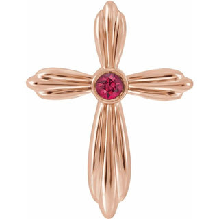 14K Rose Lab-Grown Ruby Cross Pendant