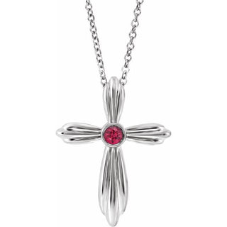 Platinum Lab-Grown Ruby Cross 16-18" Necklace