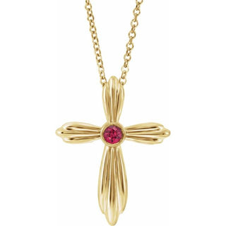 14K Yellow Lab-Grown Ruby Cross 16-18" Necklace