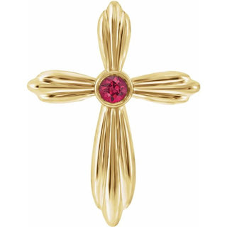 14K Yellow Lab-Grown Ruby Cross Pendant