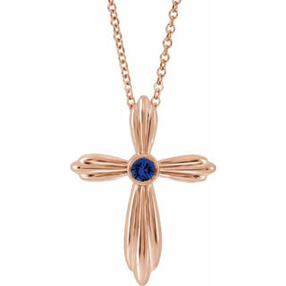 14K Rose Lab-Grown Sapphire Cross 16-18" Necklace