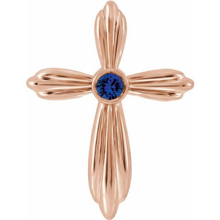 14K Rose Lab-Grown Sapphire Cross Pendant