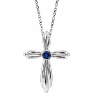 Platinum Natural Blue Sapphire Cross 16-18" Necklace