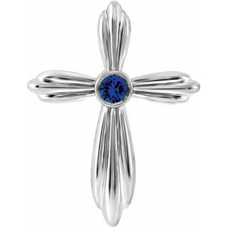 Sterling Silver Lab-Grown Sapphire Cross Pendant