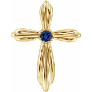 14K Yellow Lab-Grown Sapphire Cross Pendant