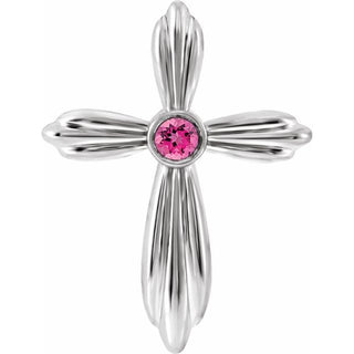 Sterling Silver Natural Pink Tourmaline Cross Pendant        