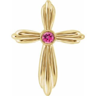 14K Yellow Natural Pink Tourmaline Cross Pendant        