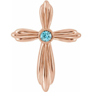 14K Rose Natural Blue Zircon Cross Pendant     