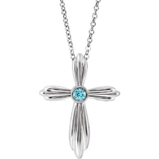 Sterling Silver Natural Blue Zircon Cross 16-18" Necklace